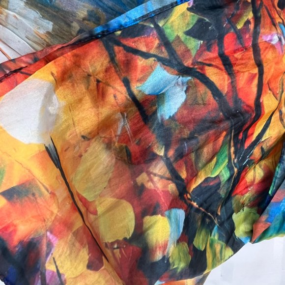 Abstract Art Scarf by Cleo – 2010s – Multicolor Silk Feel – Painterly Pattern - Picture 3 of 12